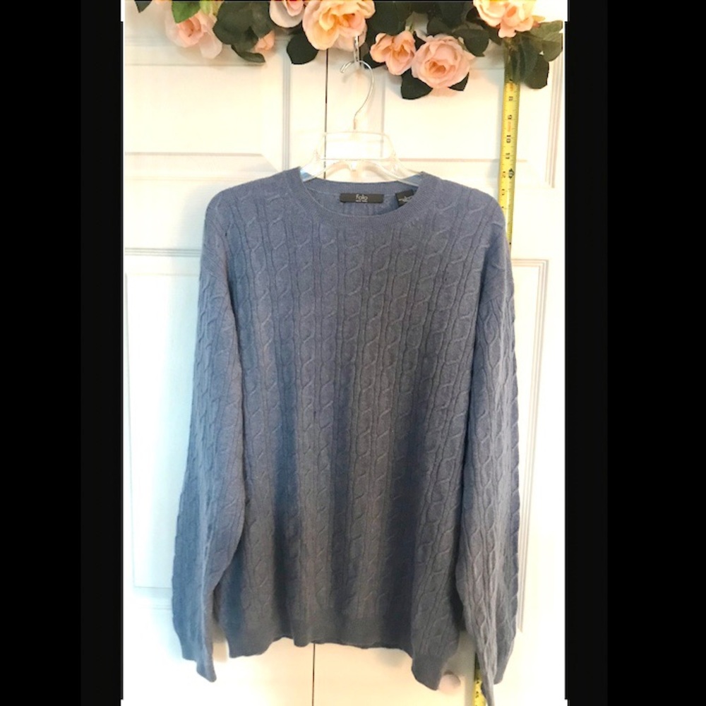 L gray blue 100% cashmere cable pattern sweater